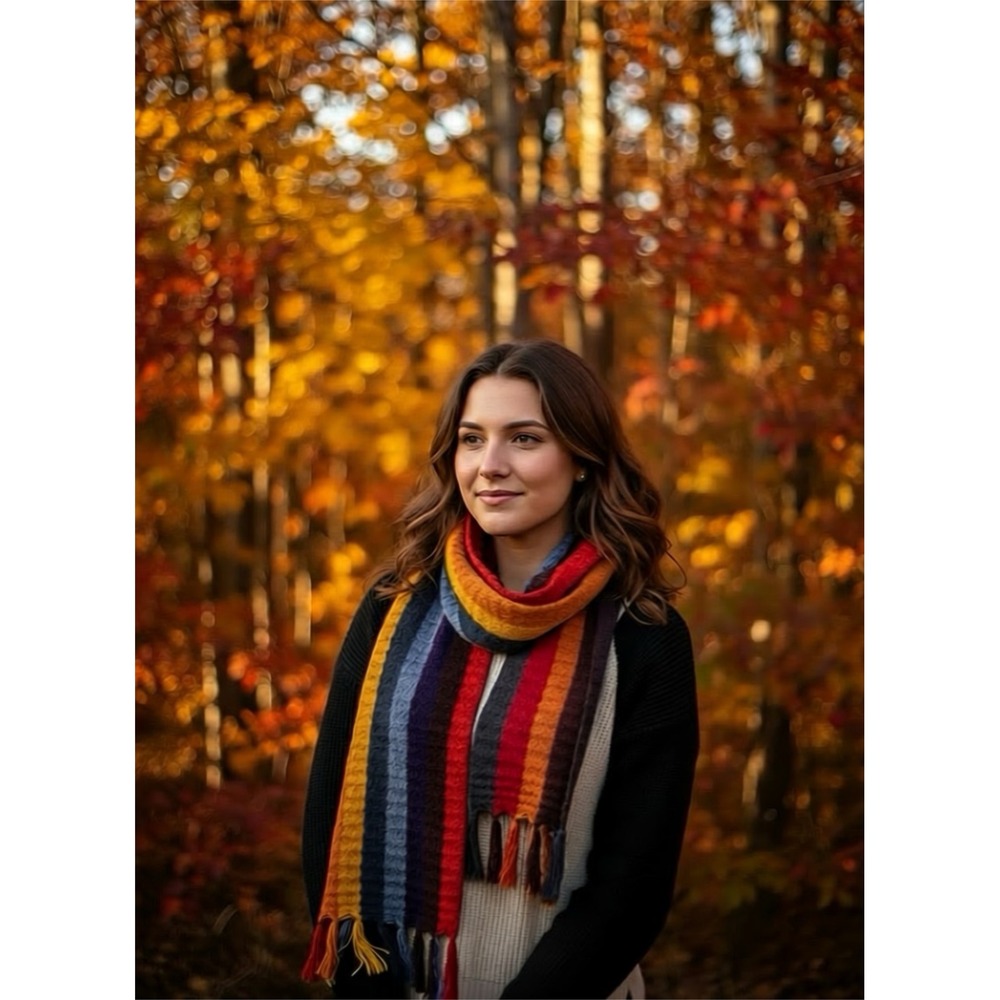Multicolor‎ Striped Scarf 66" Long, 76"w/Fringe, Acrylic